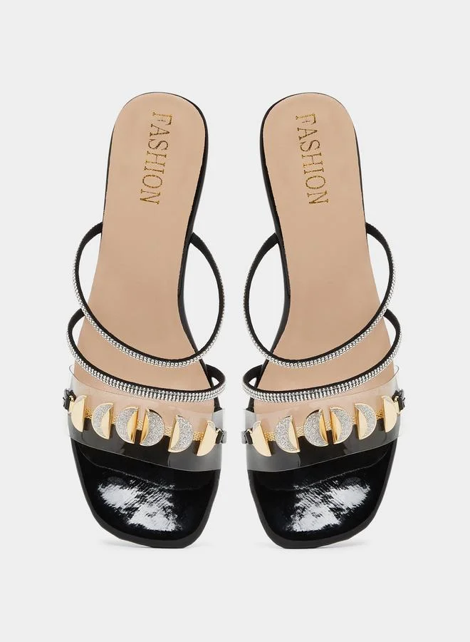 Take Two Embellished Transparent Block Heel Sandals